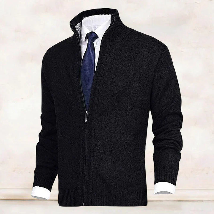 Zip Up Knit Cardigan with Stand Collar Design for Men