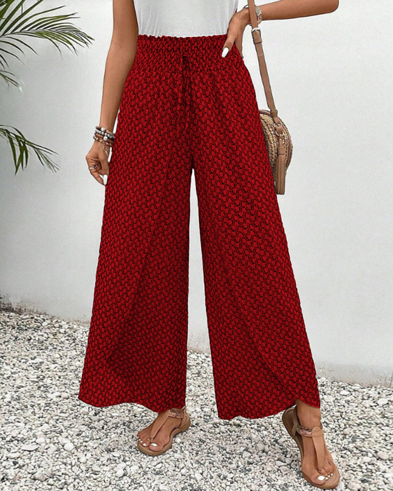 High Waist Trousers with Geometric Print and Flowing Shape for Women