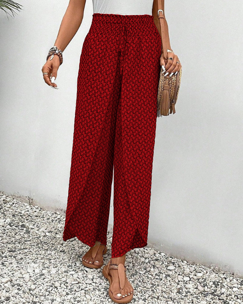 High Waist Trousers with Geometric Print and Flowing Shape for Women