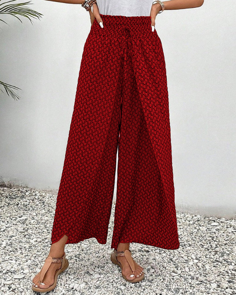 High Waist Trousers with Geometric Print and Flowing Shape for Women