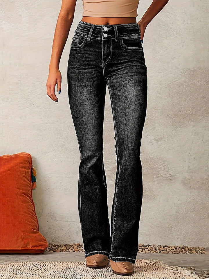 High Waist Flared Jeans with Wide Leg Shape for Women