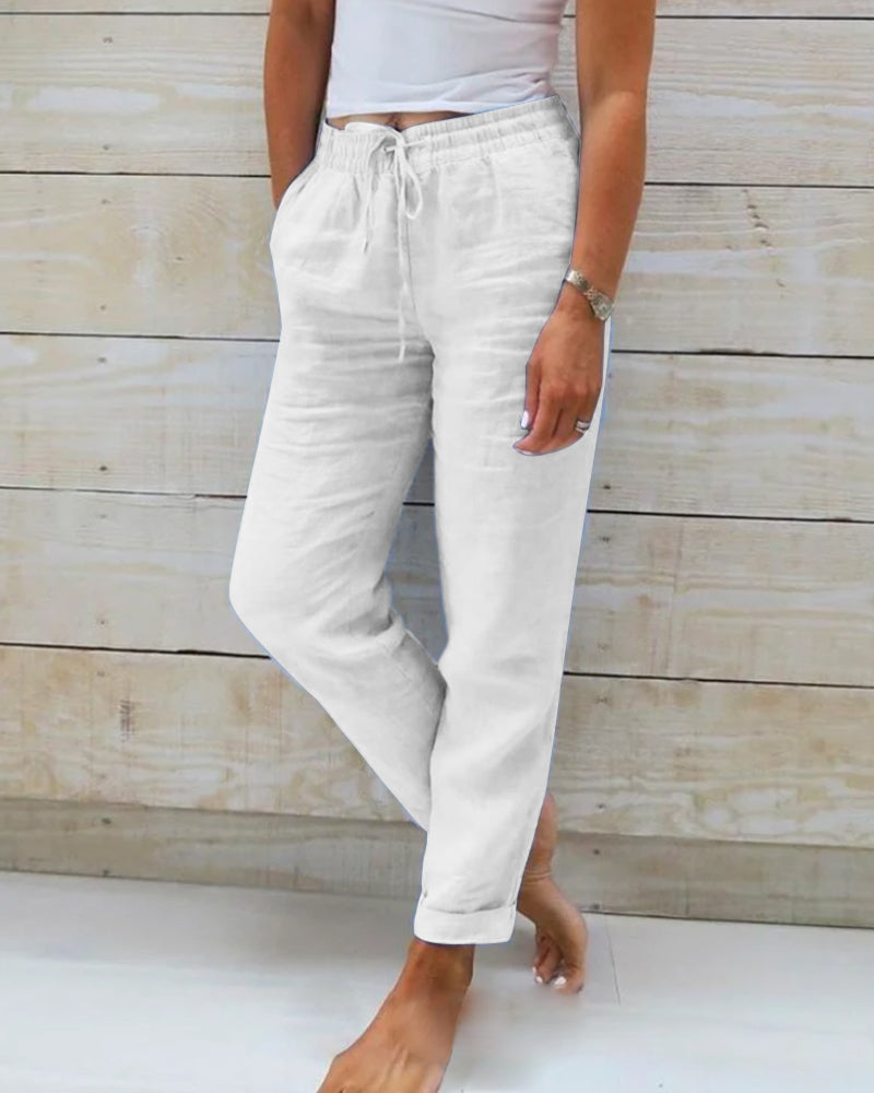 Cropped Drawstring Trousers with Straight Leg for Women