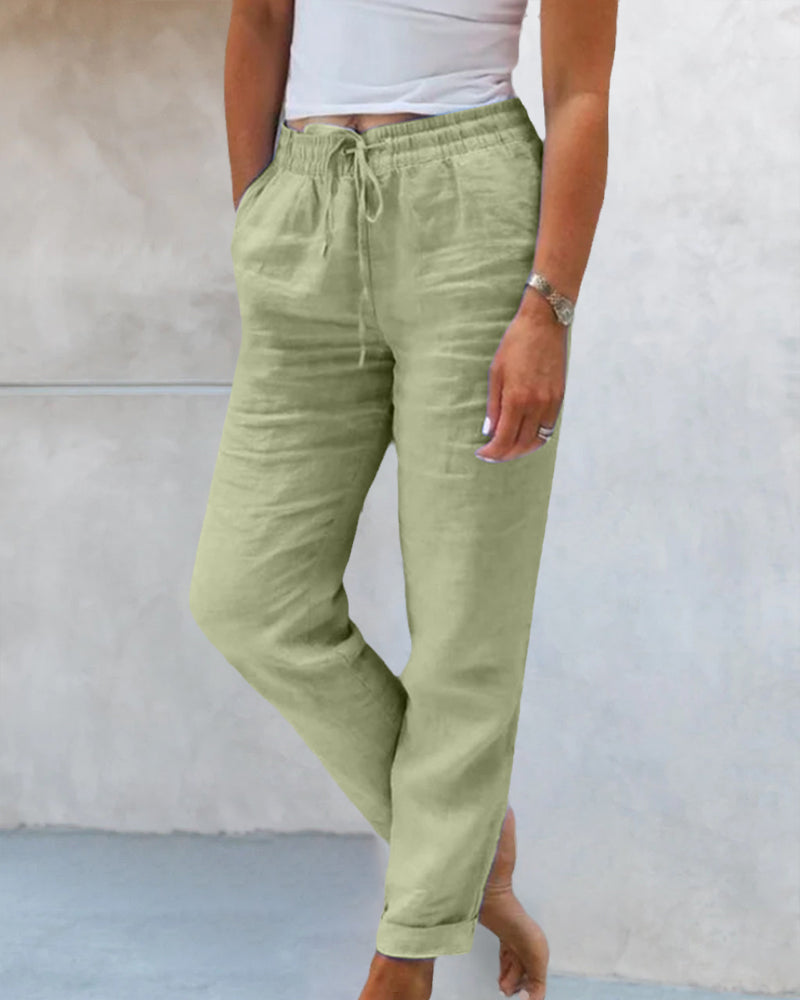 Cropped Drawstring Trousers with Straight Leg for Women