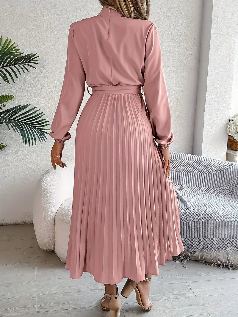 Pleated Midi Dress with Belt for Women