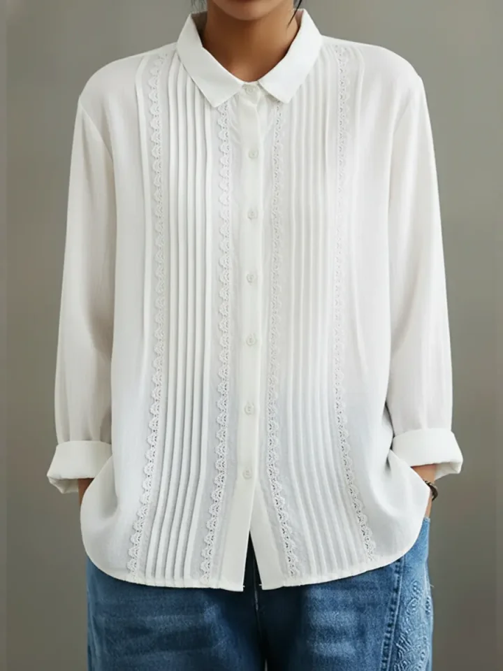 Women's Lace Trim Button-Up Blouse