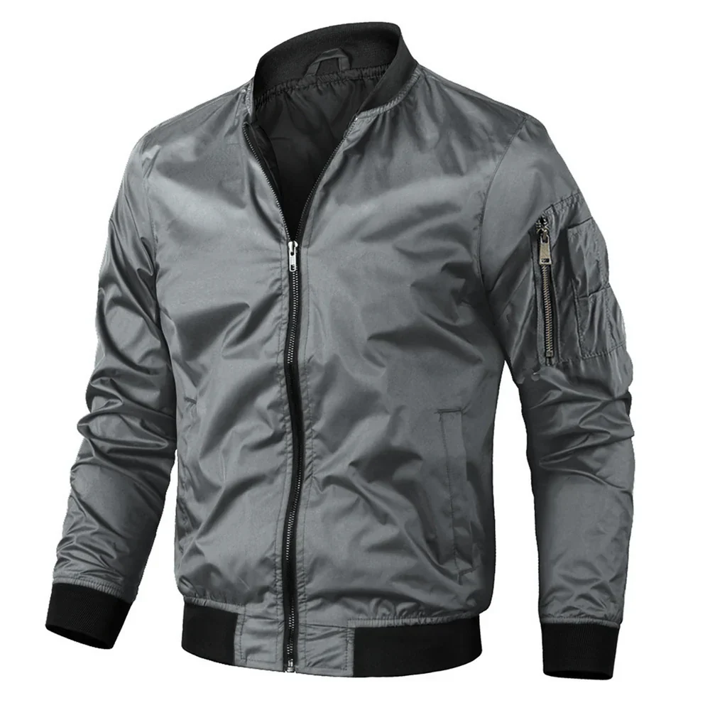 Casual Bomber Jacket with Zip Front and Ribbed Details for Men