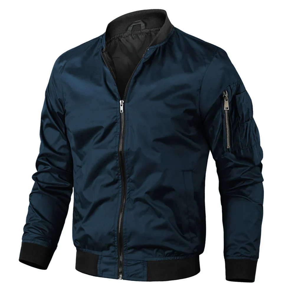Casual Bomber Jacket with Zip Front and Ribbed Details for Men