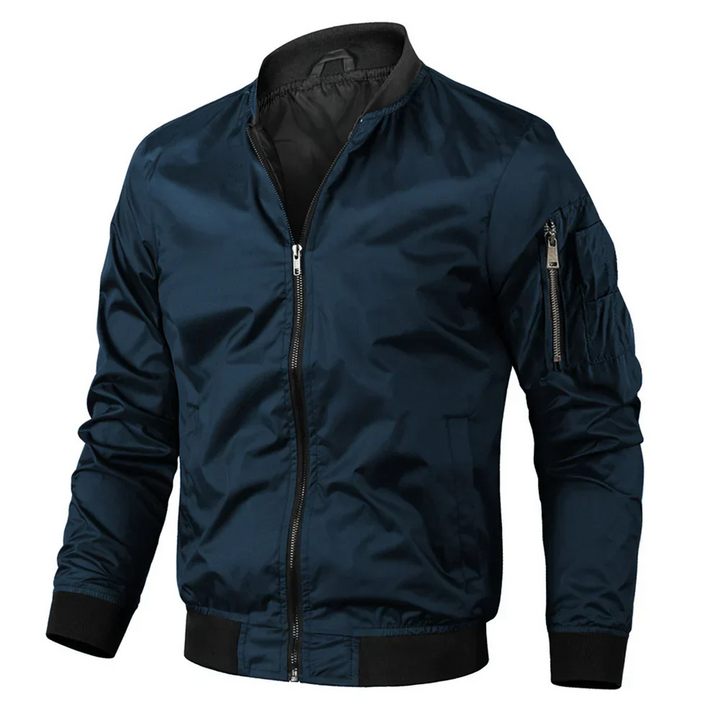 Casual Bomber Jacket with Zip Front and Ribbed Details for Men