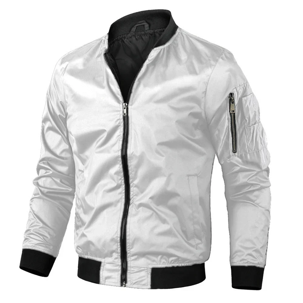 Casual Bomber Jacket with Zip Front and Ribbed Details for Men