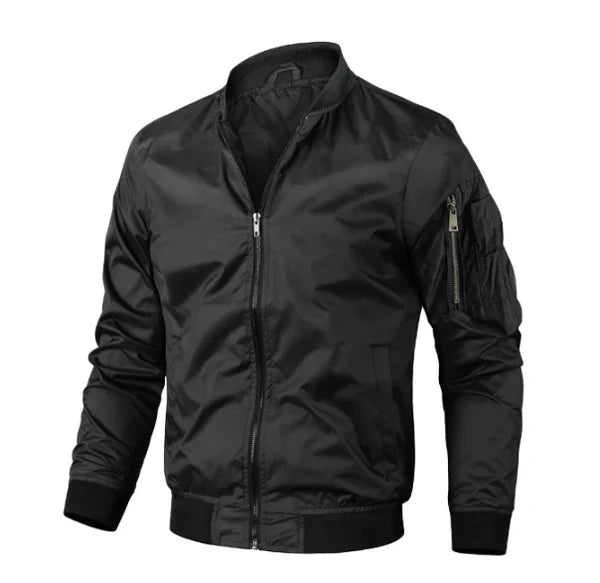 Casual Bomber Jacket with Zip Front and Ribbed Details for Men