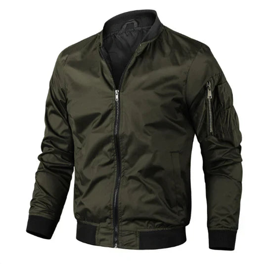 Casual Bomber Jacket with Zip Front and Ribbed Details for Men