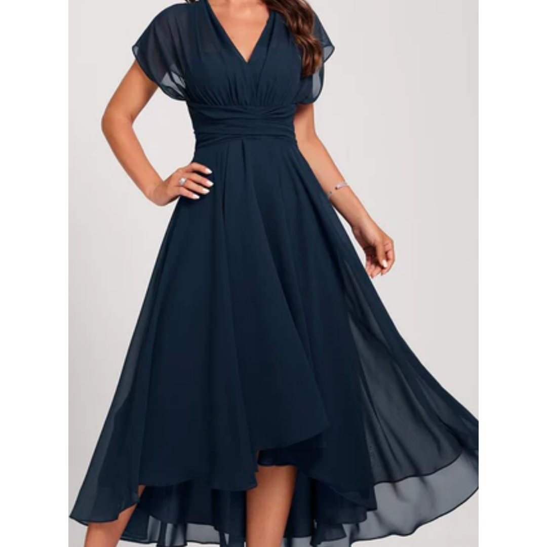 Women's V-neck exhibited formal dress | Midi 1