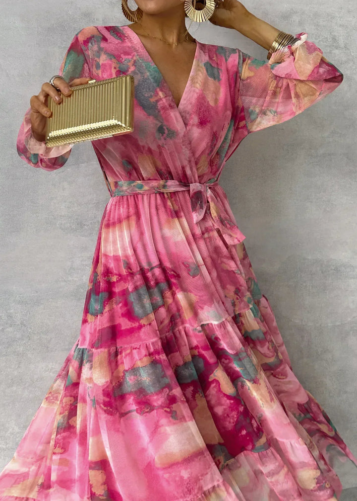 Women's wrap dress with flower pattern and long sleeves Maxi 4