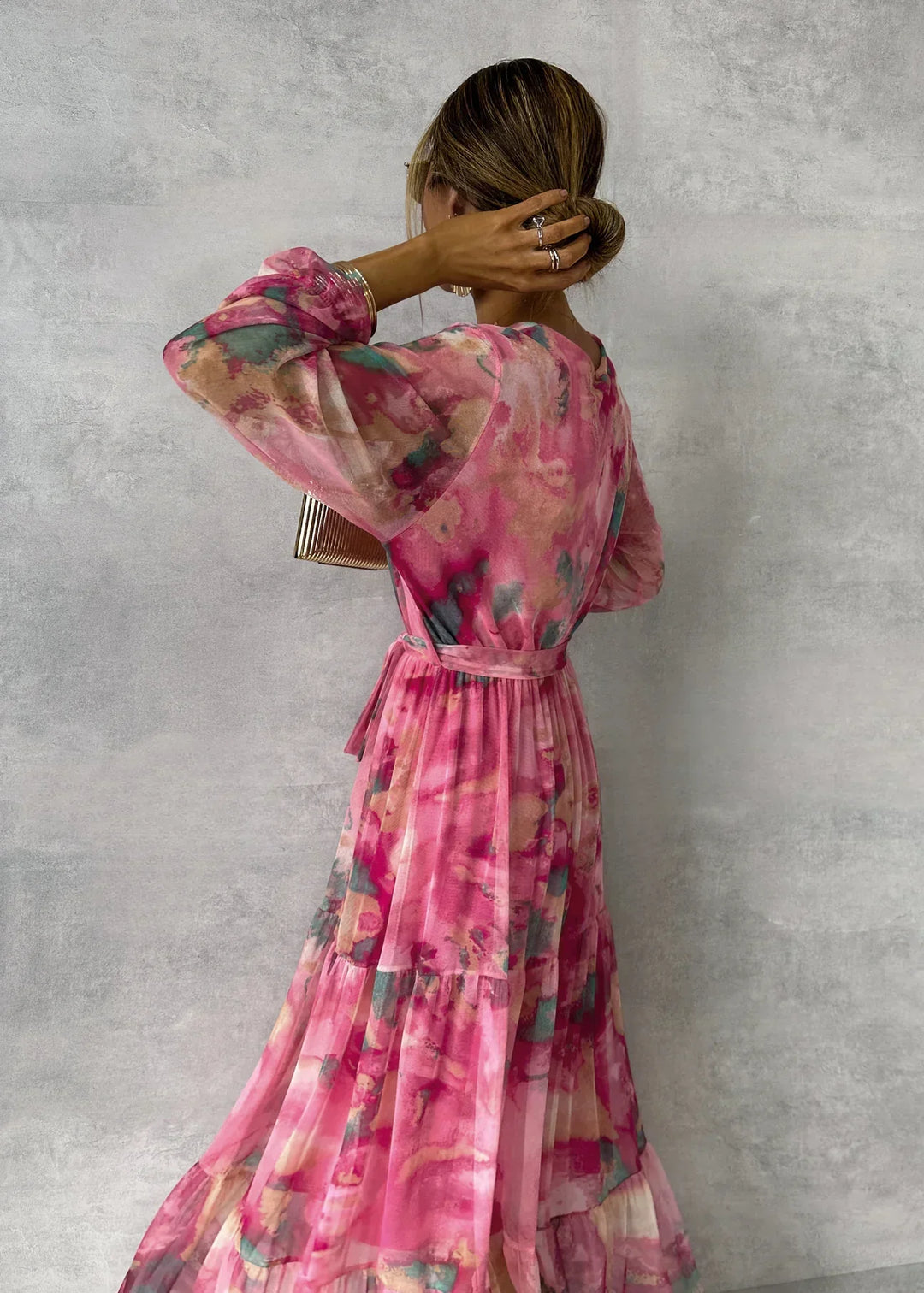 Women's wrap dress with flower pattern and long sleeves Maxi 3