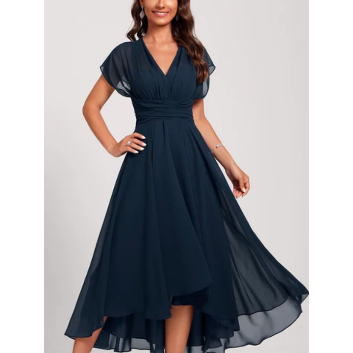 Women's V-neck exhibited formal dress | Midi 2