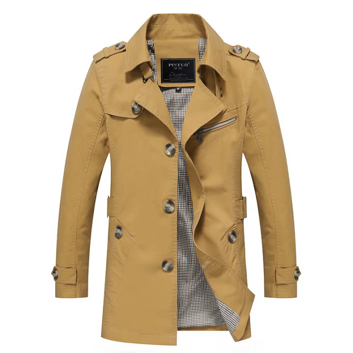 Double Breasted Long Trench Coat with Classic Design for Men