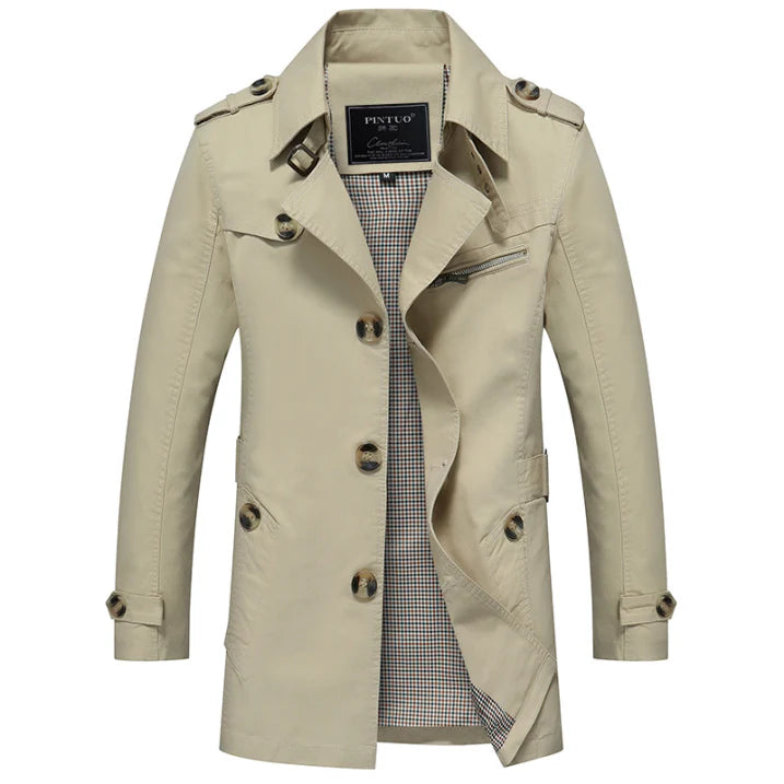 Double Breasted Long Trench Coat with Classic Design for Men