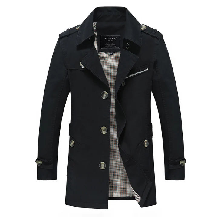 Double Breasted Long Trench Coat with Classic Design for Men