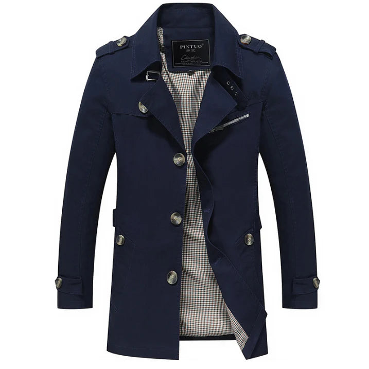 Double Breasted Long Trench Coat with Classic Design for Men