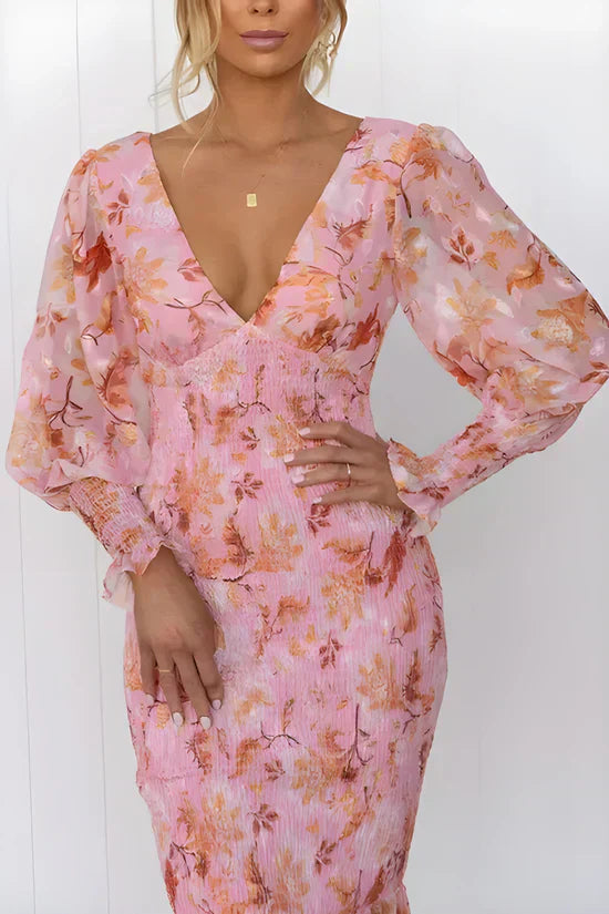 Women's Floral Evening Wedding Guest Midi Dress