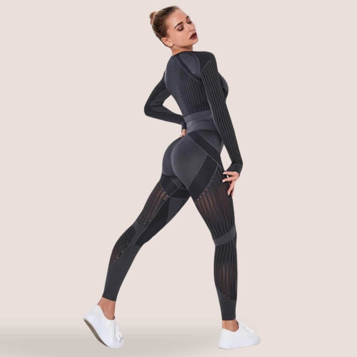 Textured Leggings with High Waist Design and Full Length Cut for Women