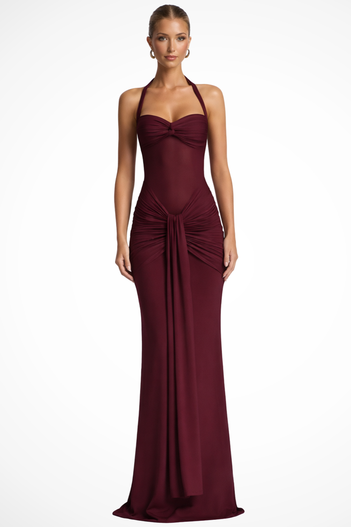 Holly | Wedding Guest Maxi Dress Halter Neck Ruched