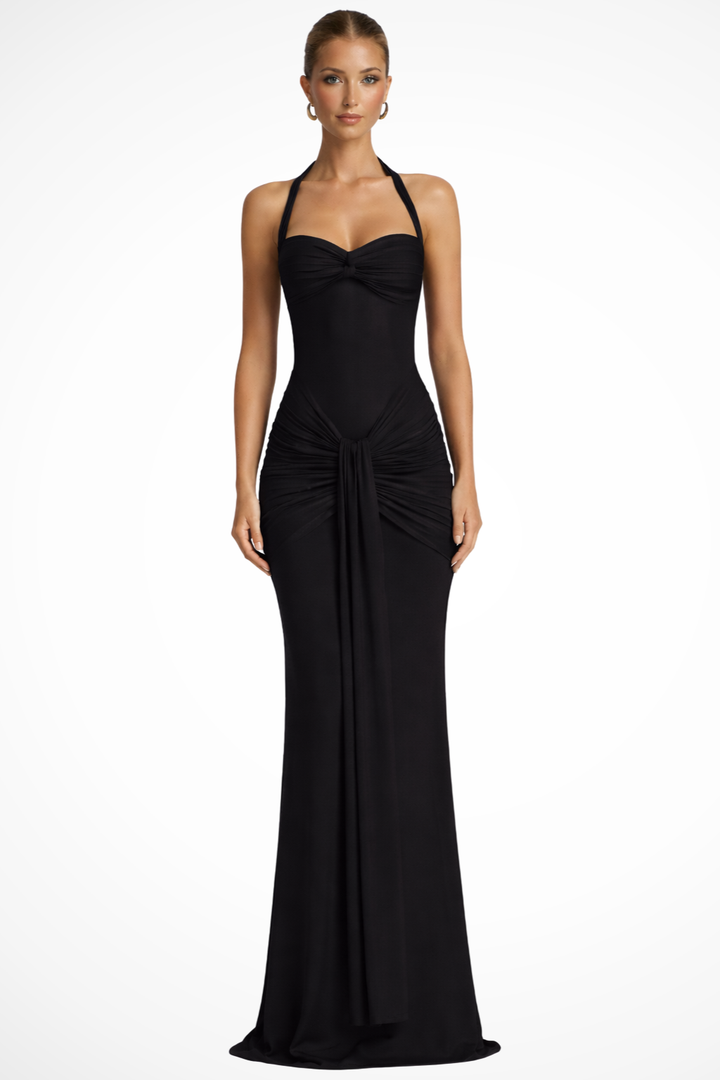 Holly | Wedding Guest Maxi Dress Halter Neck Ruched