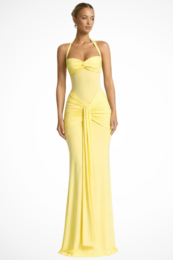 Holly | Wedding Guest Maxi Dress Halter Neck Ruched