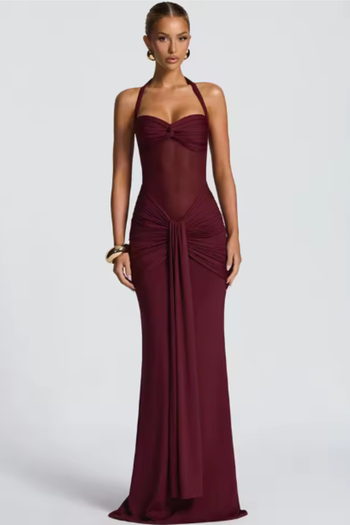 Holly | Wedding Guest Maxi Dress Halter Neck Ruched