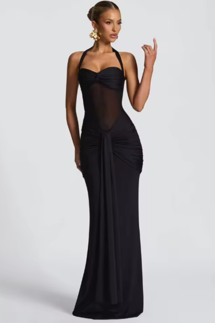 Holly | Wedding Guest Maxi Dress Halter Neck Ruched