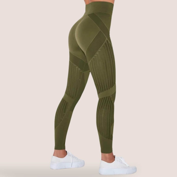 Textured Leggings with High Waist Design and Full Length Cut for Women