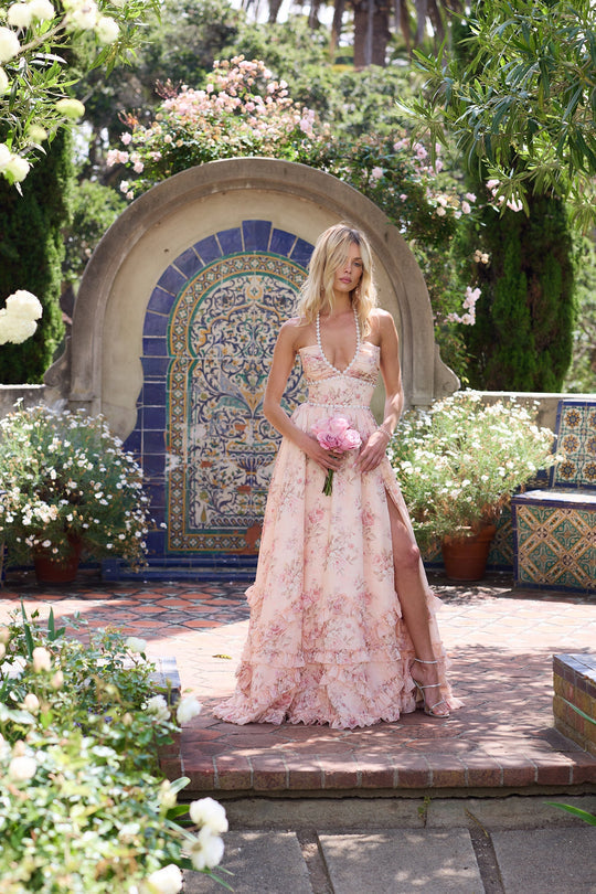 Women's Peach Tapestry Maxi Dress