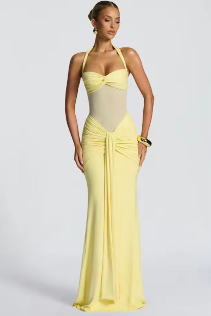 Holly | Wedding Guest Maxi Dress Halter Neck Ruched