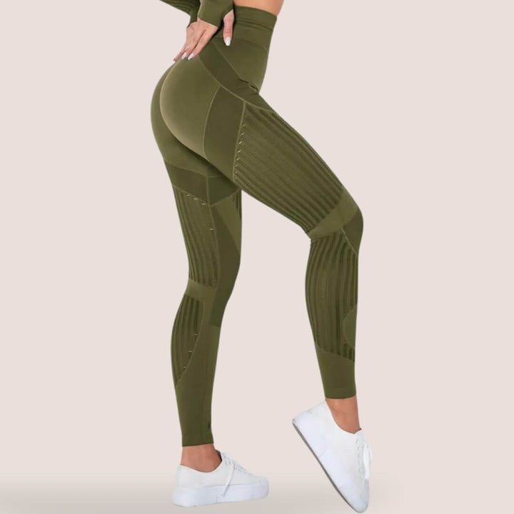 Textured Leggings with High Waist Design and Full Length Cut for Women