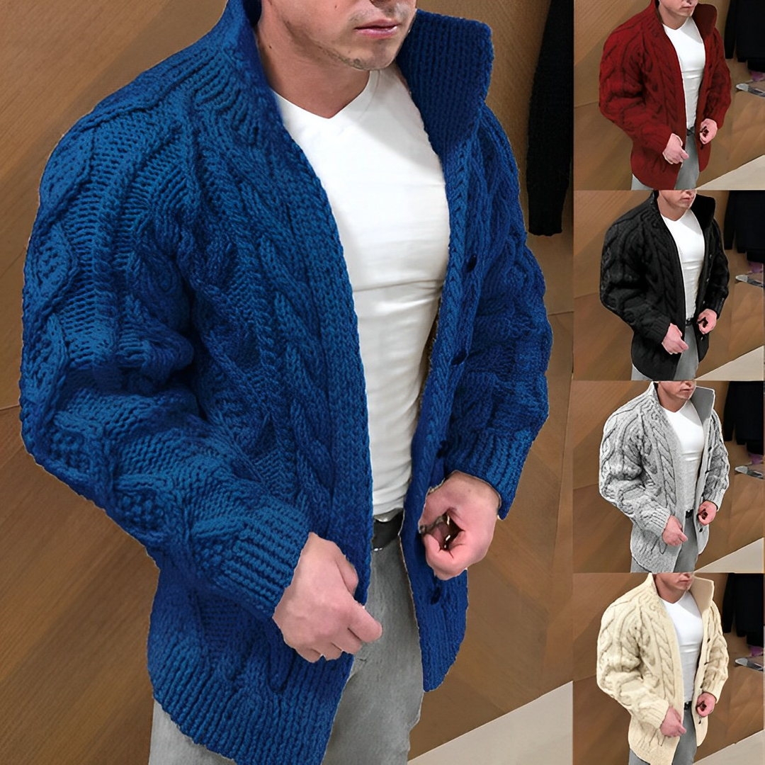 Cable Knit Cardigan with Open Front and Batwing Sleeves for Men