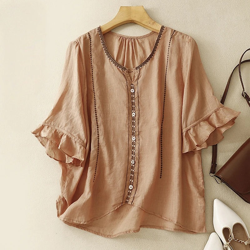 Women's Ruffle Sleeve Pattern Blouse