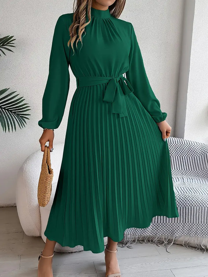 Pleated Midi Dress with Belt for Women