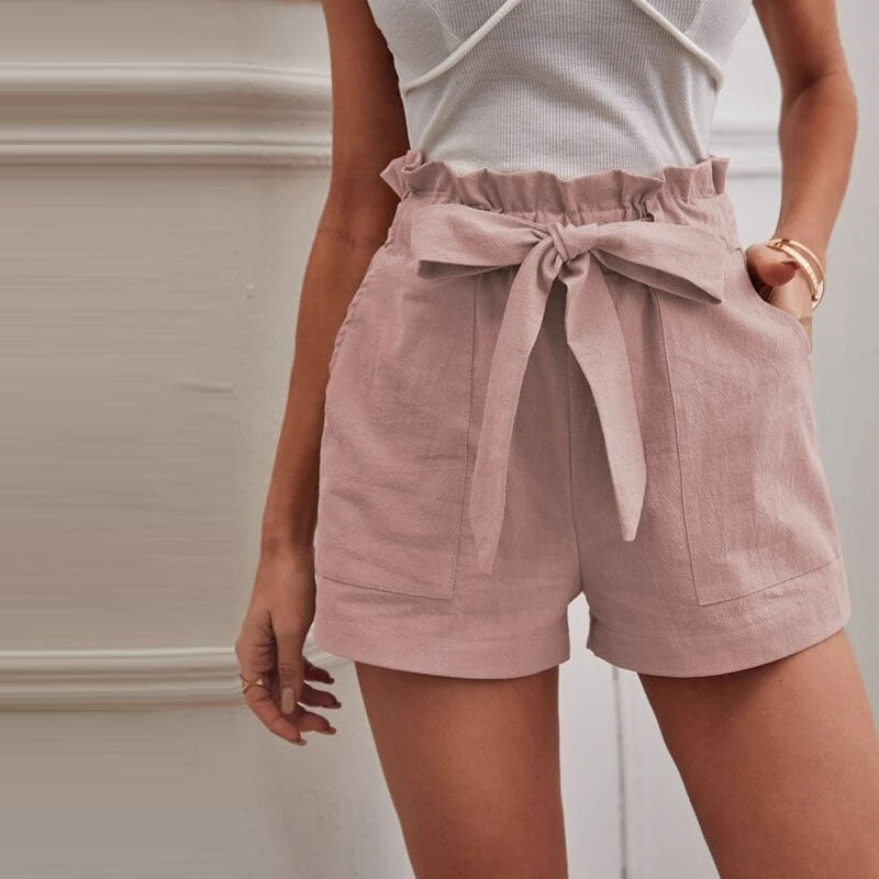 High Waist Shorts with Tie Belt and Pocket Detail for Women