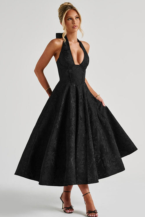 Women's Jacquard Halter Maxi Dress