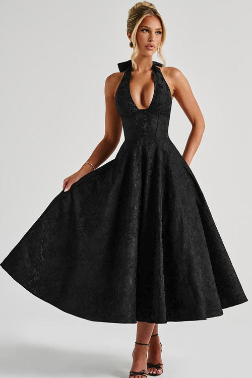 Women's Jacquard Halter Maxi Dress