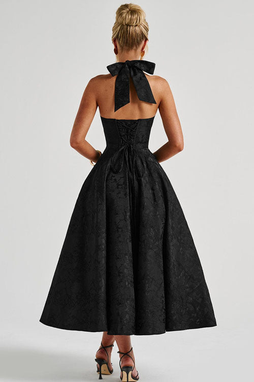 Women's Jacquard Halter Maxi Dress