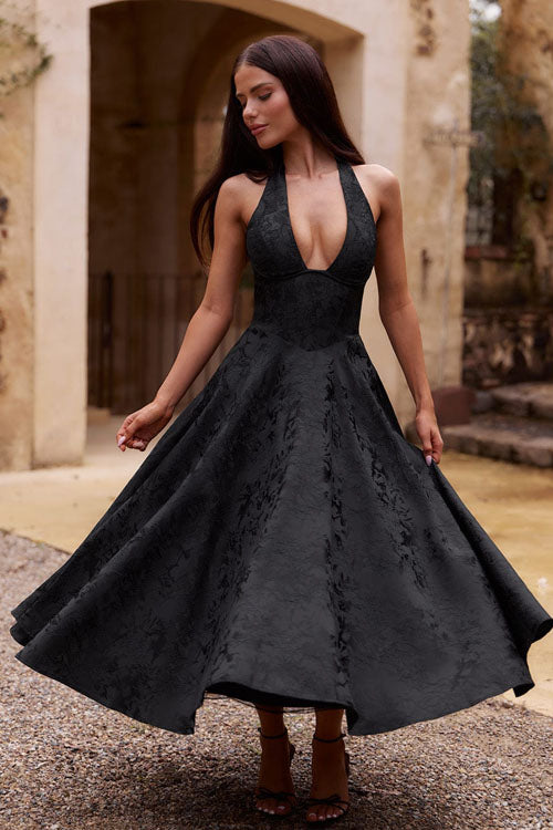 Women's Jacquard Halter Maxi Dress