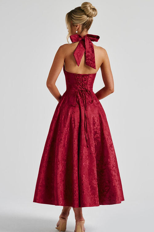 Women's Jacquard Halter Maxi Dress