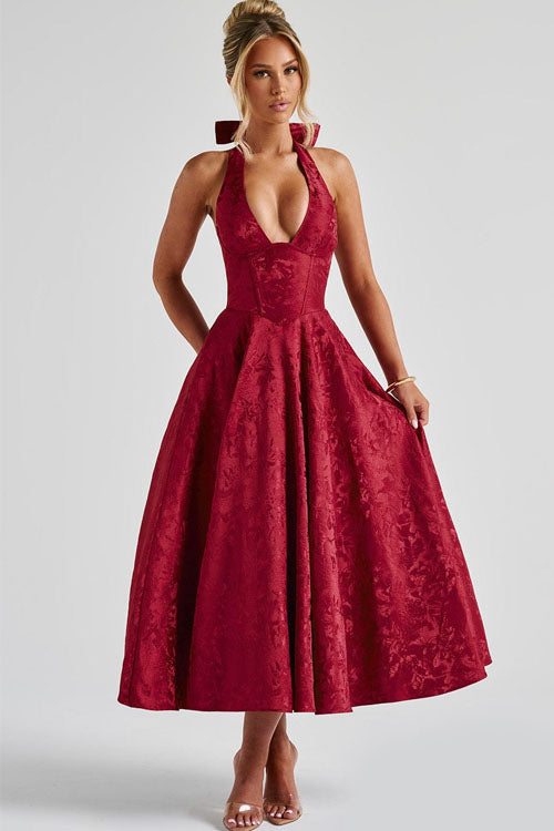 Women's Jacquard Halter Maxi Dress