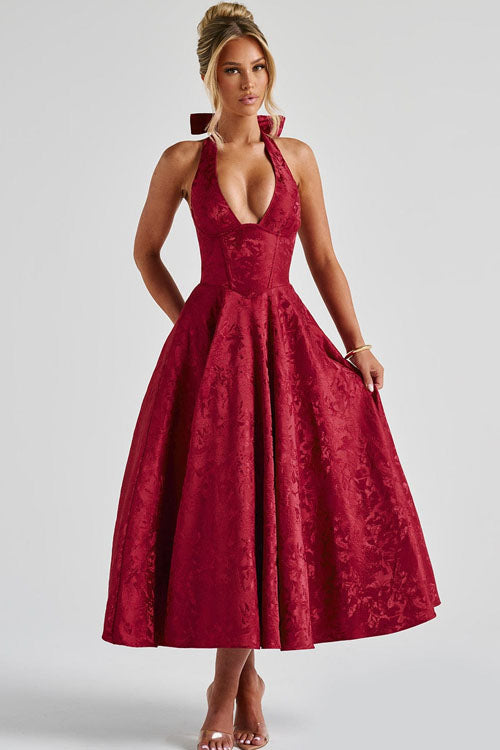 Women's Jacquard Halter Maxi Dress