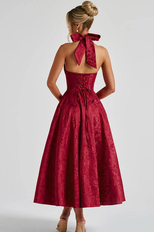 Women's Jacquard Halter Maxi Dress