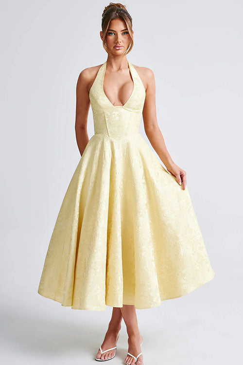 Women's Jacquard Halter Maxi Dress