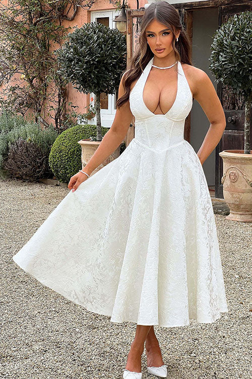 Women's Jacquard Halter Maxi Dress