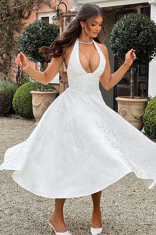 Women's Jacquard Halter Maxi Dress