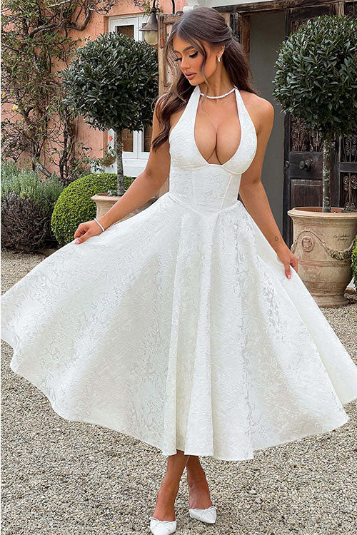 Women's Jacquard Halter Maxi Dress